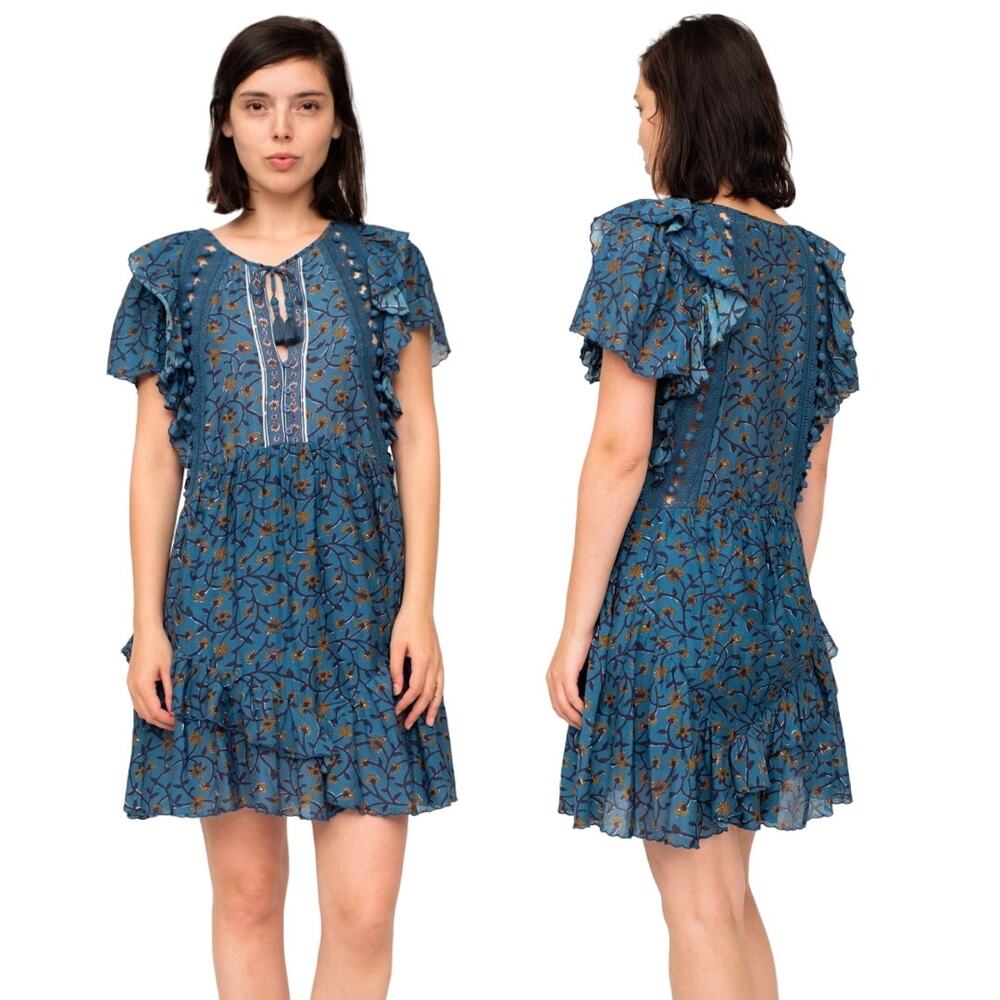 SEA New York Kaylee Mini Dress Ruffle Boho Crochet Casual Preppy Office Hippie 4
